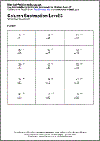 Column Subtraction Level 3 Worksheets - Free Printable PDF