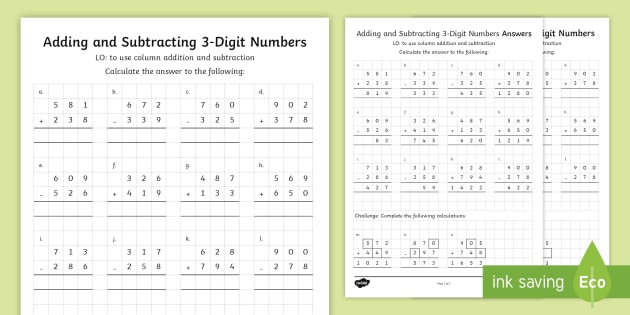 Vertical Addition and Subtraction Worksheet - LKS2 Maths