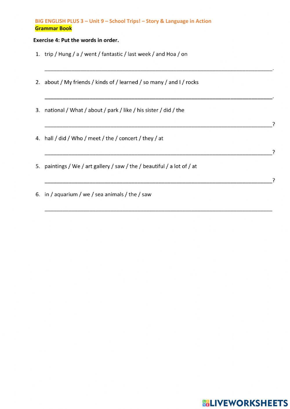 MA-U9-L2-Grammar Book (ex1-4) online exercise for  