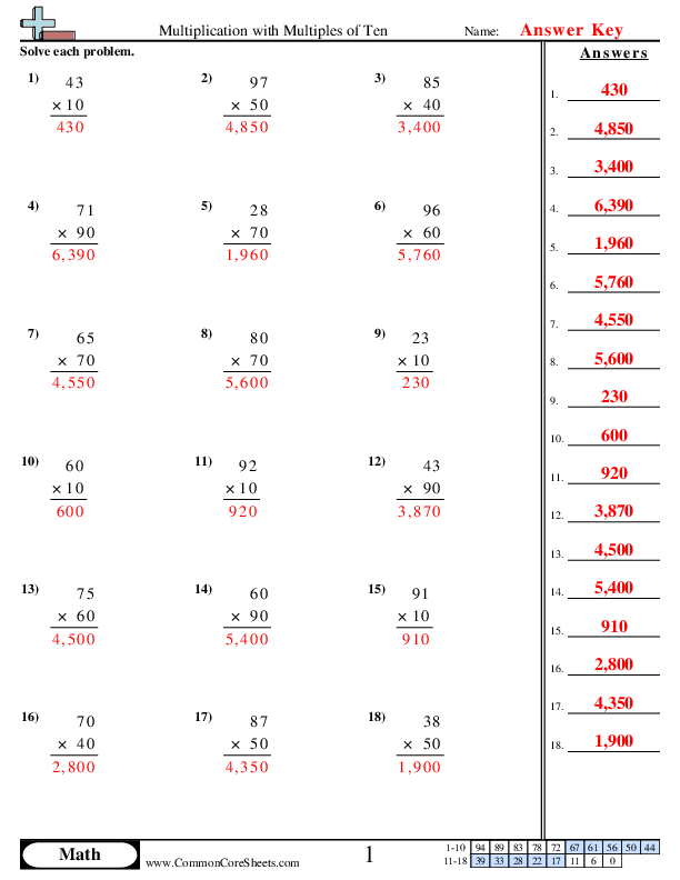 com math commobncoresheets