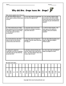 Combinations and Permutations Word Problems worksheet | Math Riddle