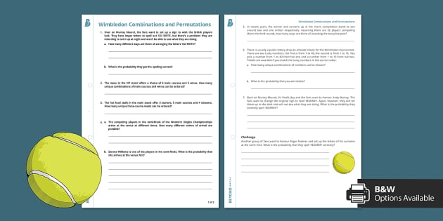 Maths Wimbledon: Combinations and Permutations Worksheet