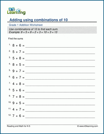 Adding combinations of 10 worksheets | Worsheets library