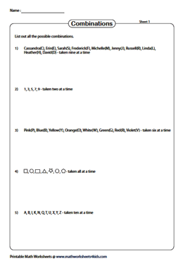 Combination Worksheets