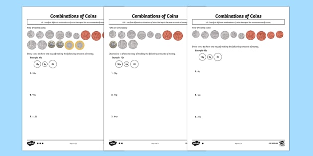 Combinations of Coins Worksheet / Worksheet (teacher made)