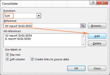 Consolidate in Excel: Merge multiple sheets into one