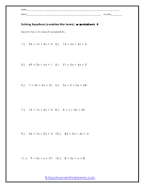 Combining Like Terms Worksheets