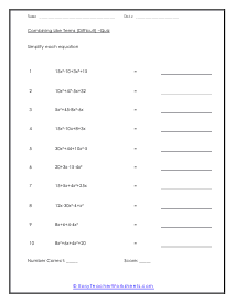 Combining Like Terms Worksheets