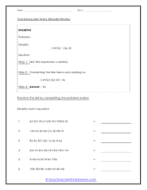 Combining Like Terms Worksheets