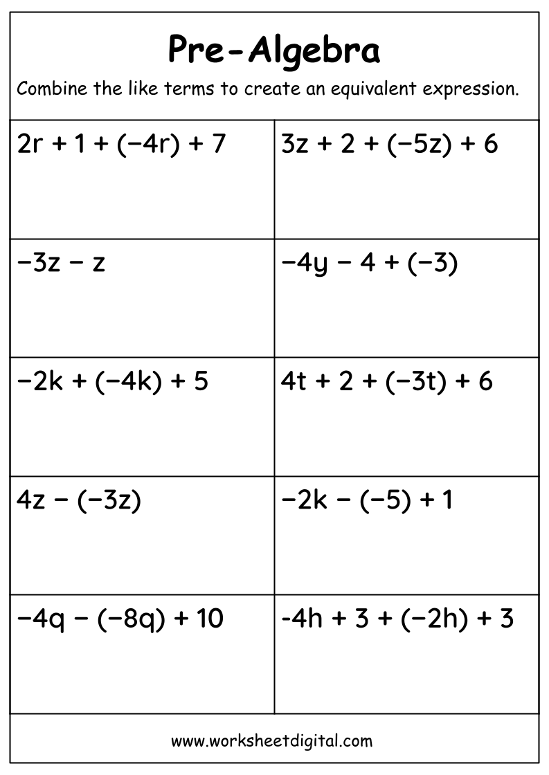 Algebraic Expressions - Worksheet Digital