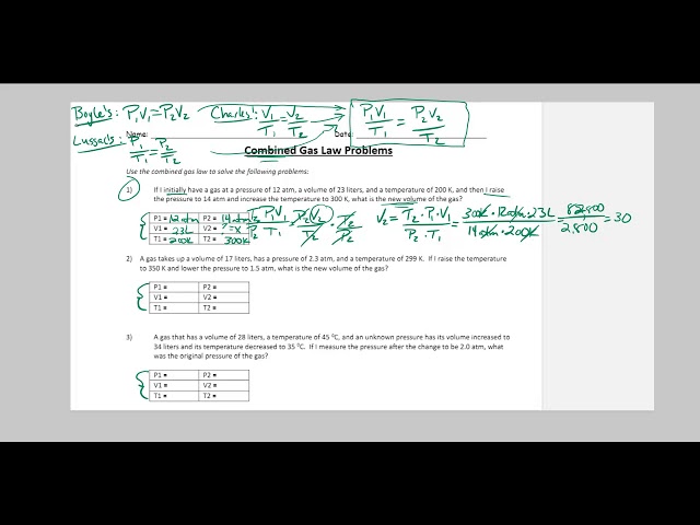 combined gas law worksheet