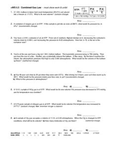 combined gas law worksheet