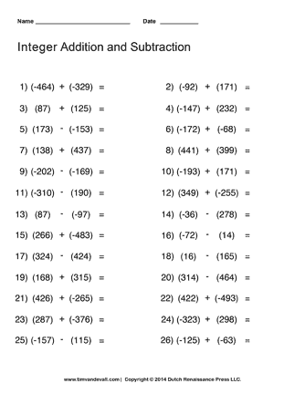 Adding and Subtracting Integers Worksheet | Math Printables ...