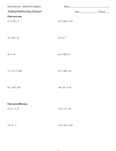 Adding+Subtracting Integers - Kuta Software