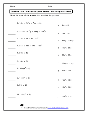 Combining Like Terms Worksheet 2020-2024 - Fill and Sign Printable ...