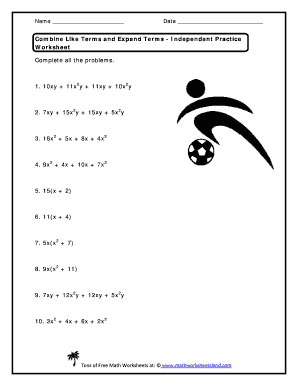Fillable Online Combine Like Terms and Expand Terms - Independent ...