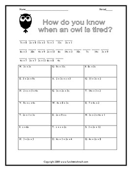 combining like terms printable worksheet