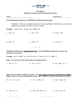 combining like terms with distributive property worksheet