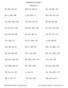 Combine Like Terms 1 Worksheet for 4th - 6th Grade | Lesson Planet