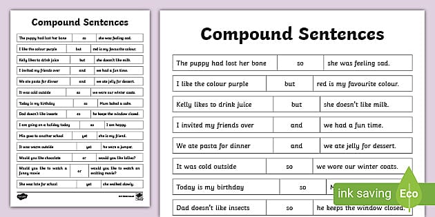 Compound Cut and Paste Sentences Worksheet - Twinkl English