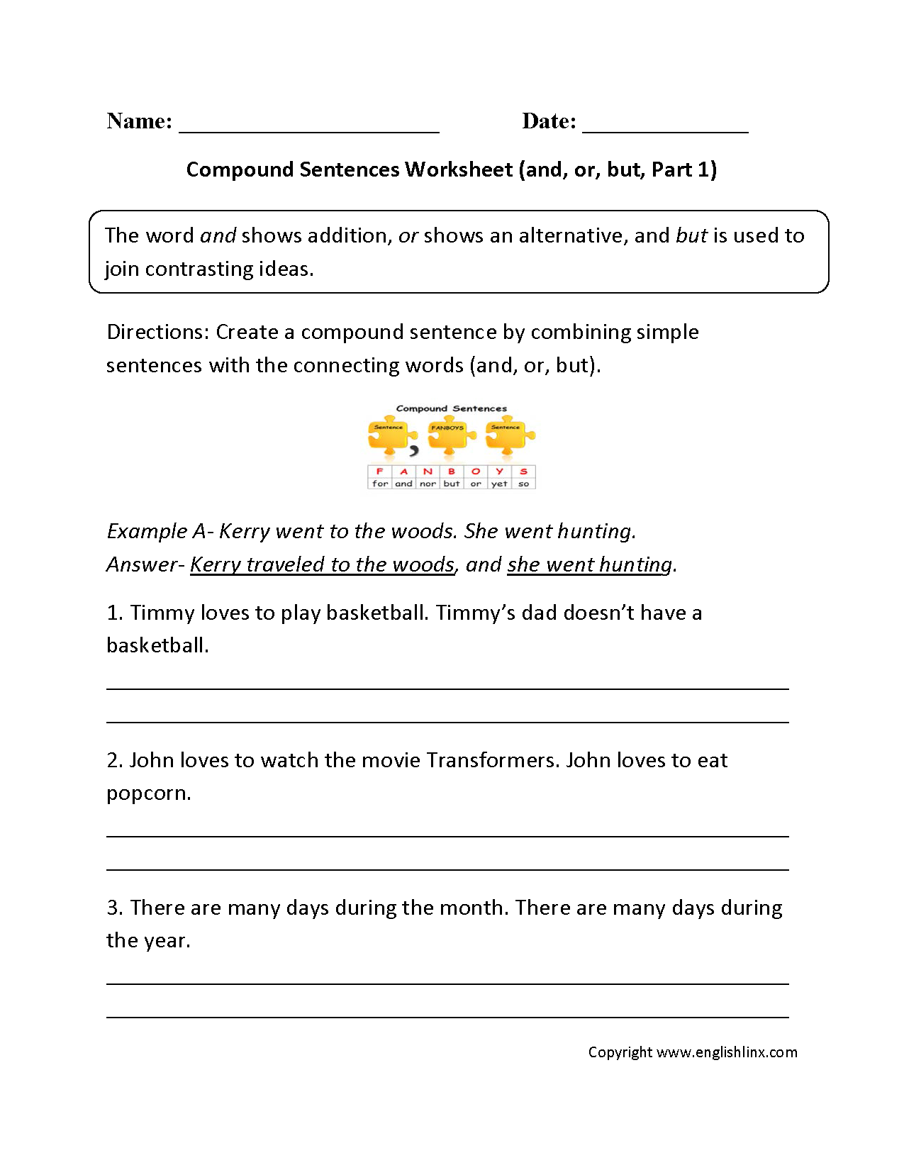 Sentences Worksheetes | Compound Sentences Worksheets