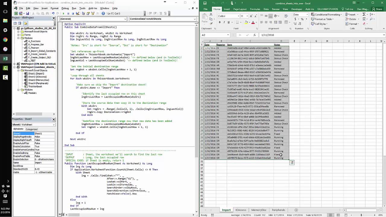 combining worksheet in excel