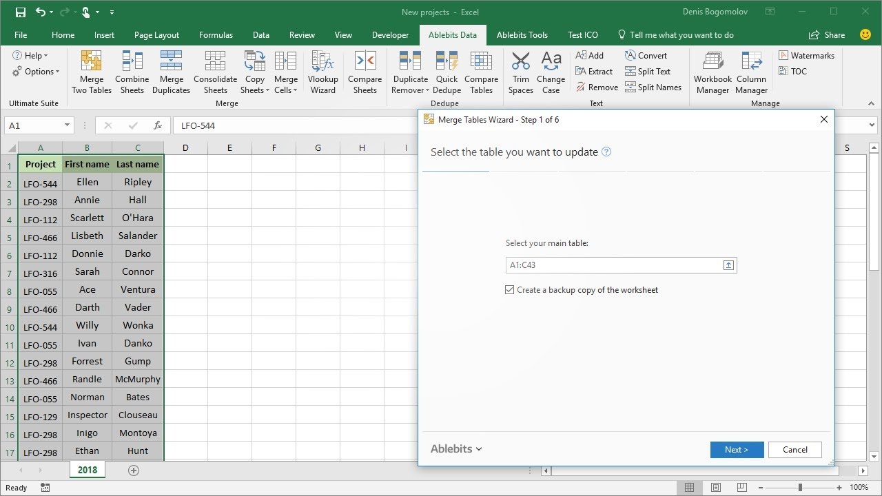 Merge two Excel worksheets, match and update data - Merge Tables ...