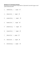 Worksheet 6 - Combustion Reactions - Worksheet #6: Combustion ...