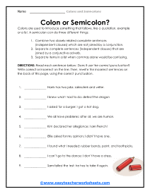 comma and semicolon worksheet
