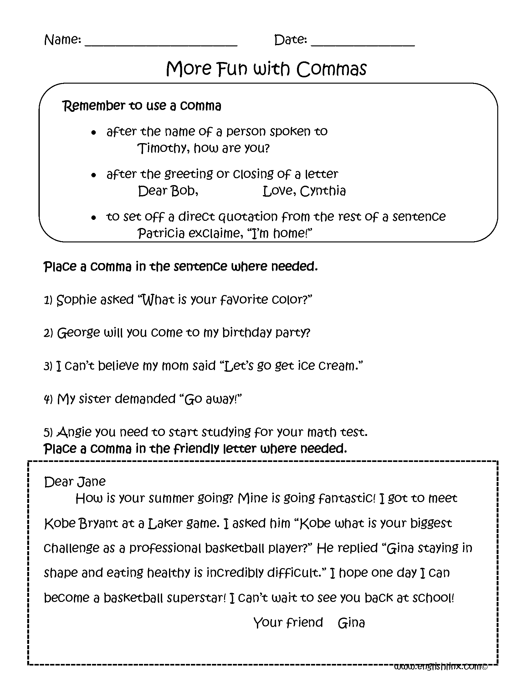 worksheets library | Commas Worksheets