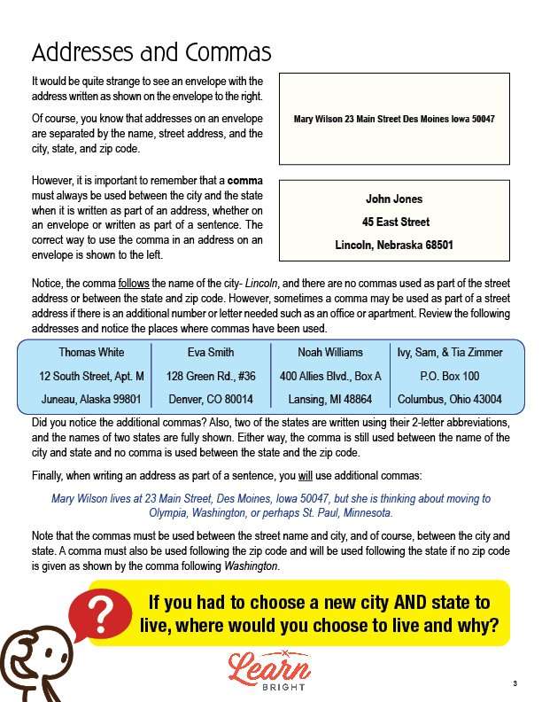 Commas in Addresses Worksheets Library