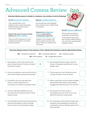 Advanced Comma Review | Worksheet 