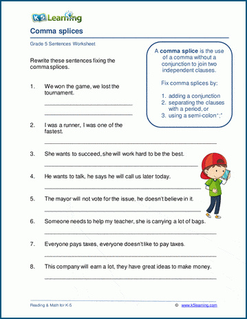 Comma splice worksheets | Worsheets library