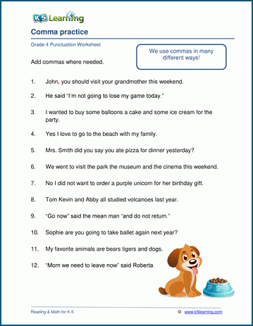 Comma practice worksheets | Worsheets library