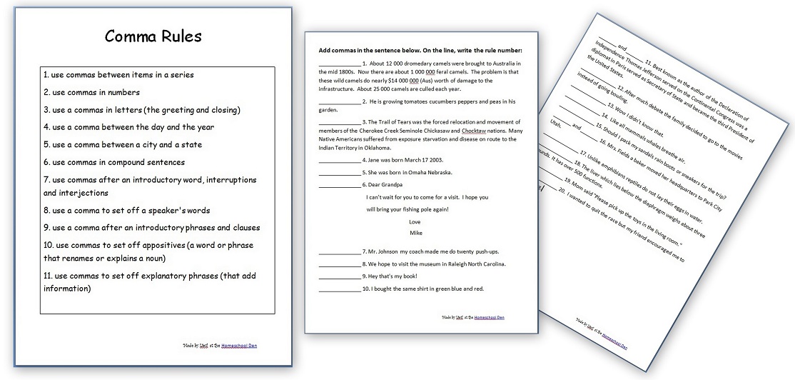 Comma Rules and Practice (Free Worksheets) - Homeschool Den