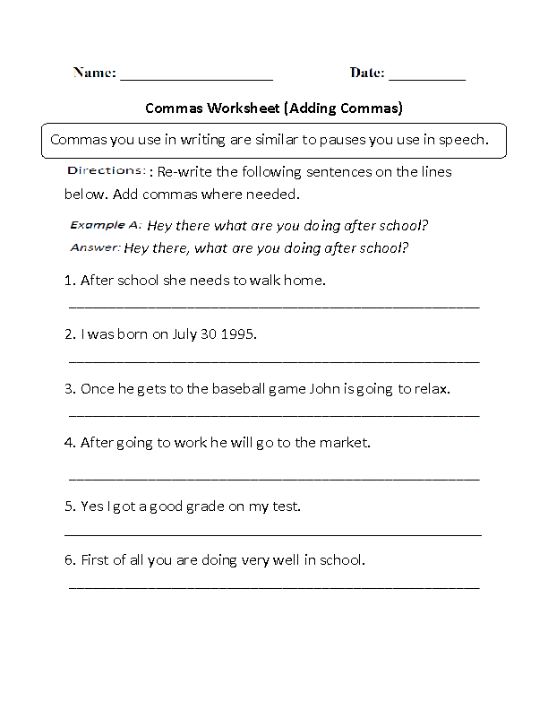 worksheets library | Commas Worksheets