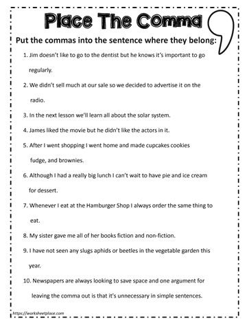 Comma Detective-2 Worksheets