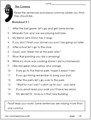 Comma-Worksheet-1 Worksheets | Teaching punctuation, Teaching ...