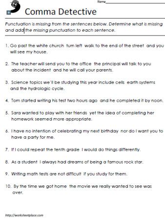 Be a Comma Detective | Grammar worksheets, Math lessons, Commas