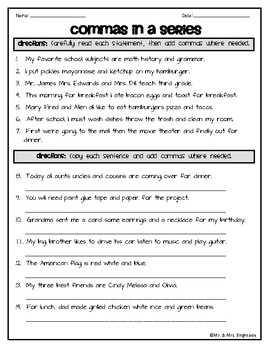 comma worksheet for 7th grade