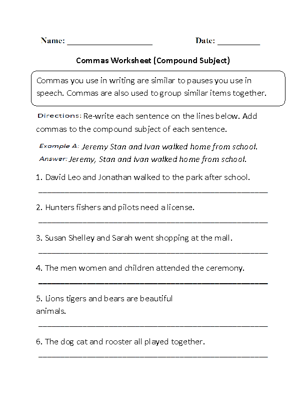 worksheets library | Commas Worksheets