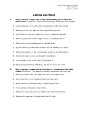comma worksheet for college students