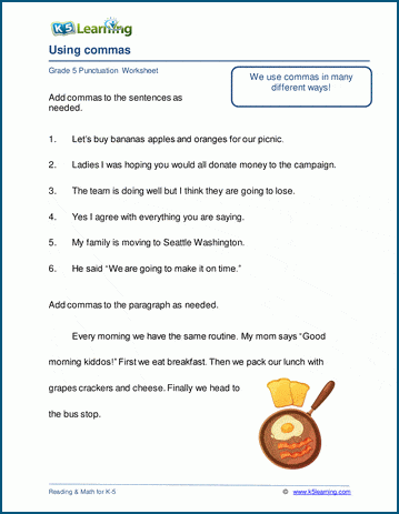 comma worksheet for college students