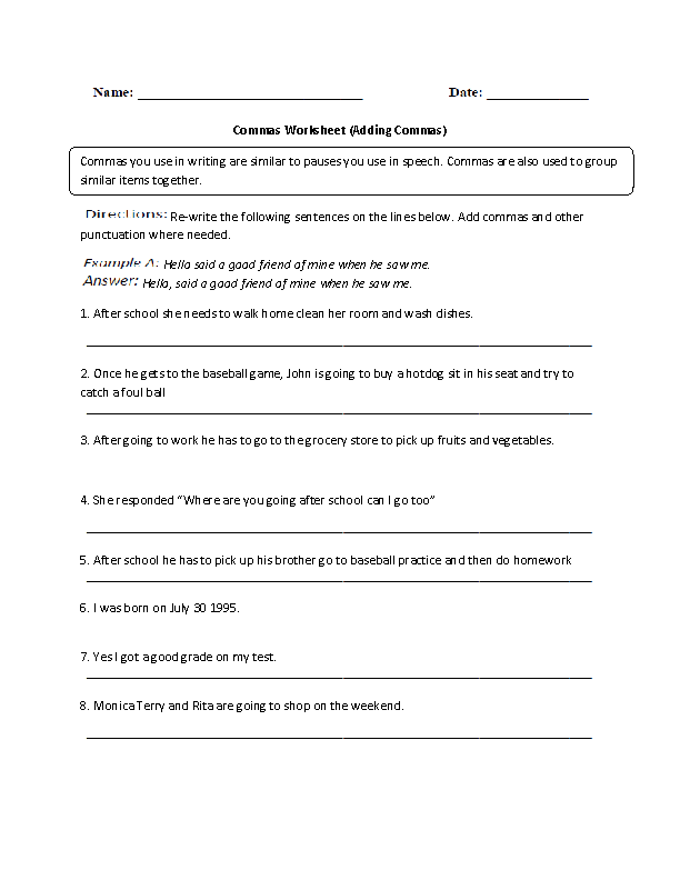 worksheets library | Commas Worksheets