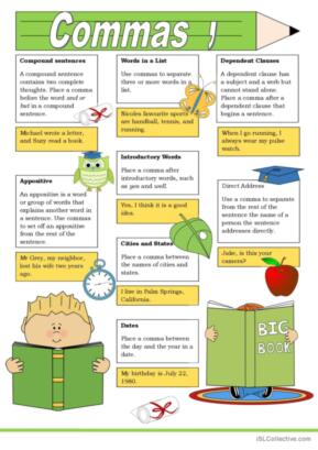6 Punctuation: Commas English ESL worksheets pdf &  doc