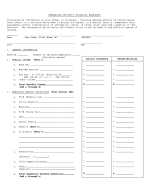 Commanding Officers Financial Worksheet - Fill Online, Printable ...