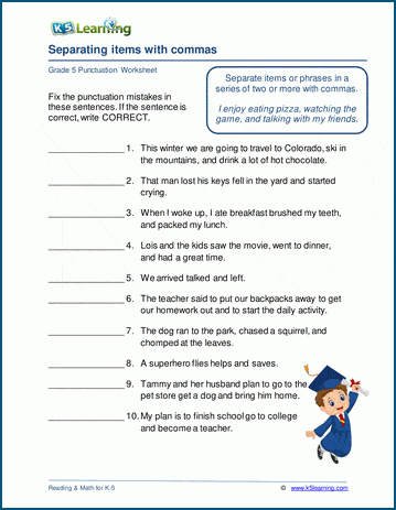 commas in a series worksheet