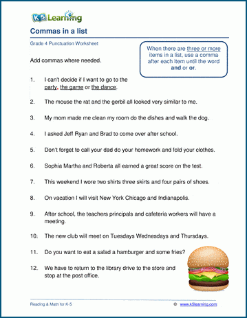 Commas and lists worksheets | Worsheets library