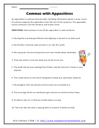 commas with appositives worksheet