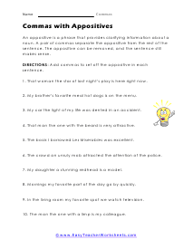 Comma Worksheets